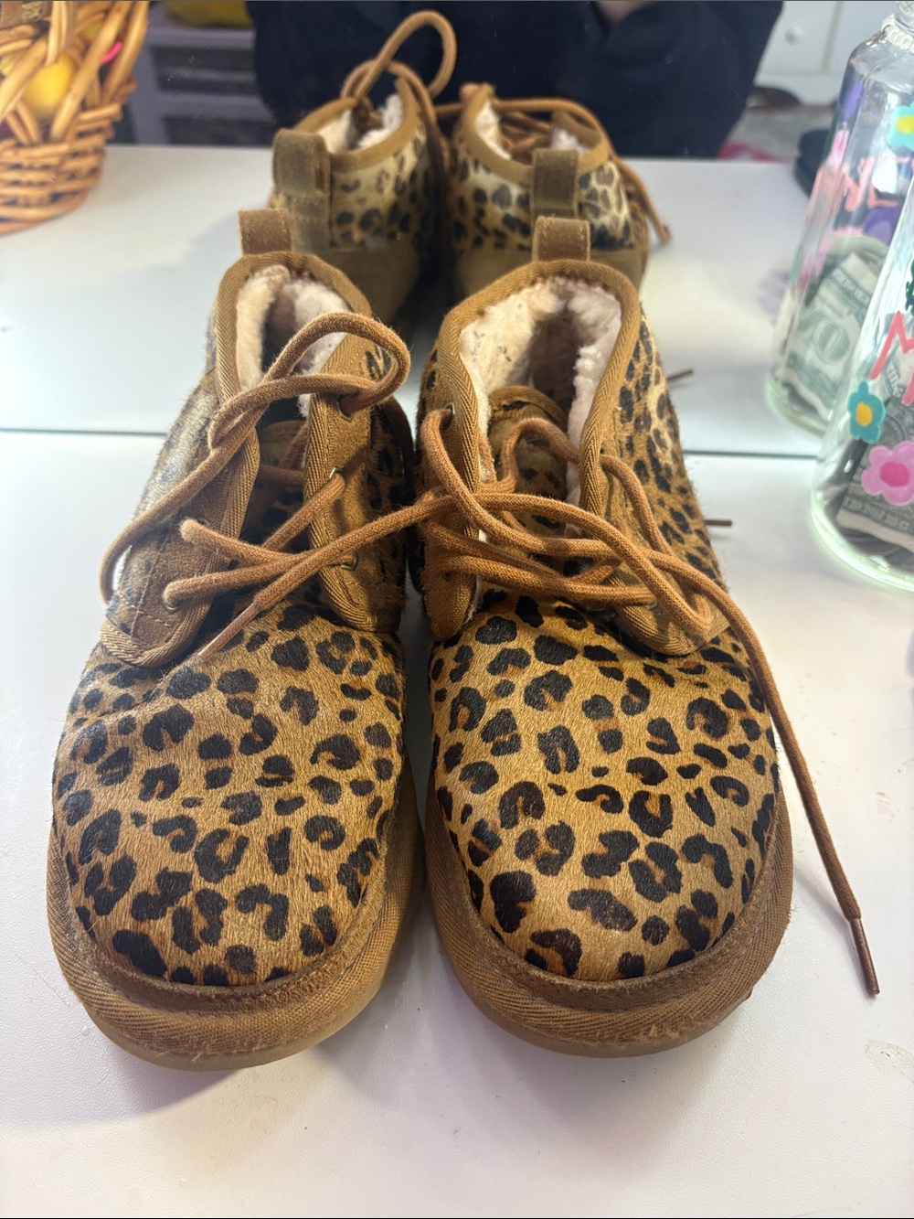 UGG Kids Leopard Print Lace-Up Boots - Tan & Black